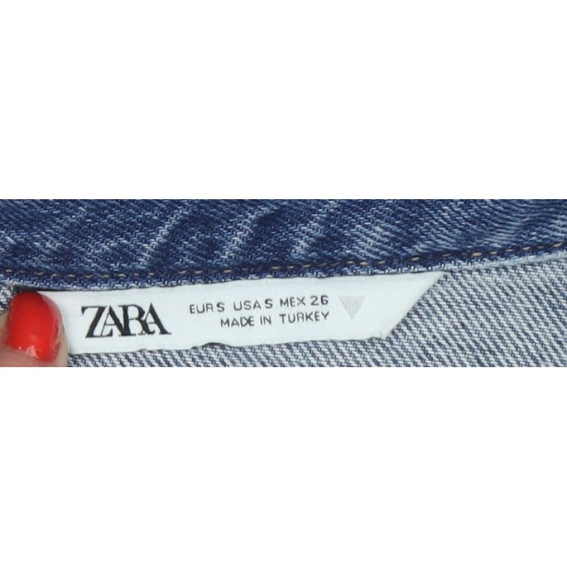 Zara Women Blue Denim Shirt Dress S Belted Long Sleeve Mini