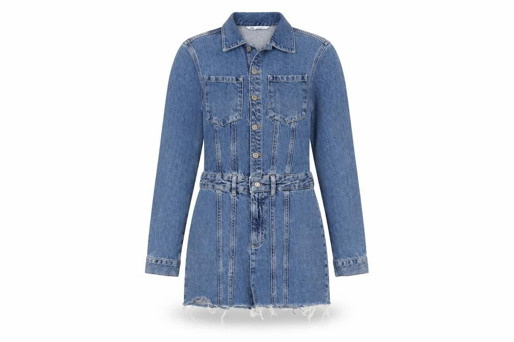 Zara Women Blue Denim Shirt Dress S Belted Long Sleeve Mini