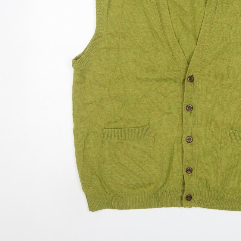 WoolOvers Men’s Green XL Pure Wool Button V-Neck Cardigan Vest