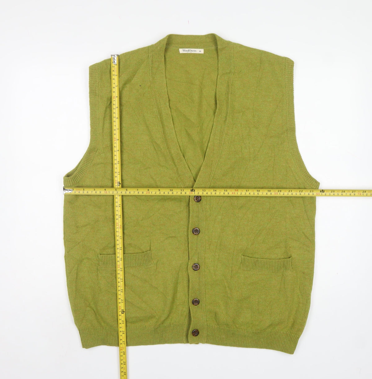 WoolOvers Men’s Green XL Pure Wool Button V-Neck Cardigan Vest