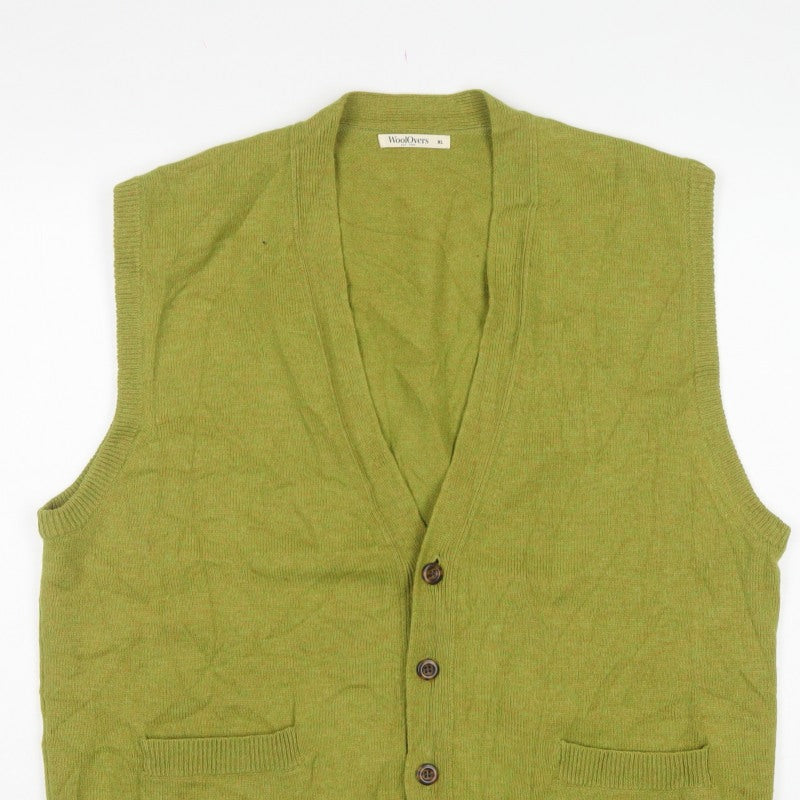 WoolOvers Men’s Green XL Pure Wool Button V-Neck Cardigan Vest