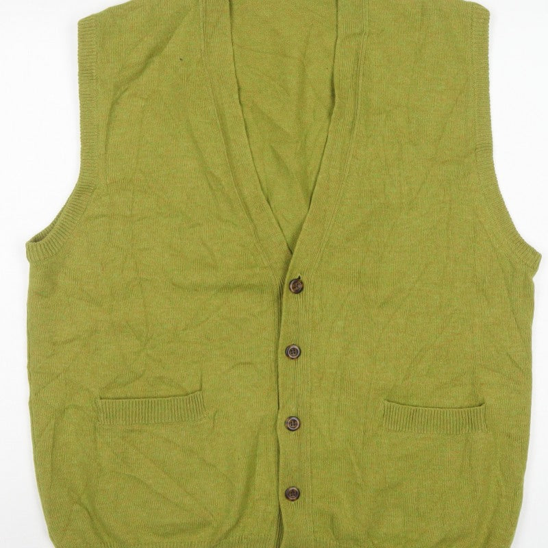 WoolOvers Men’s Green XL Pure Wool Button V-Neck Cardigan Vest