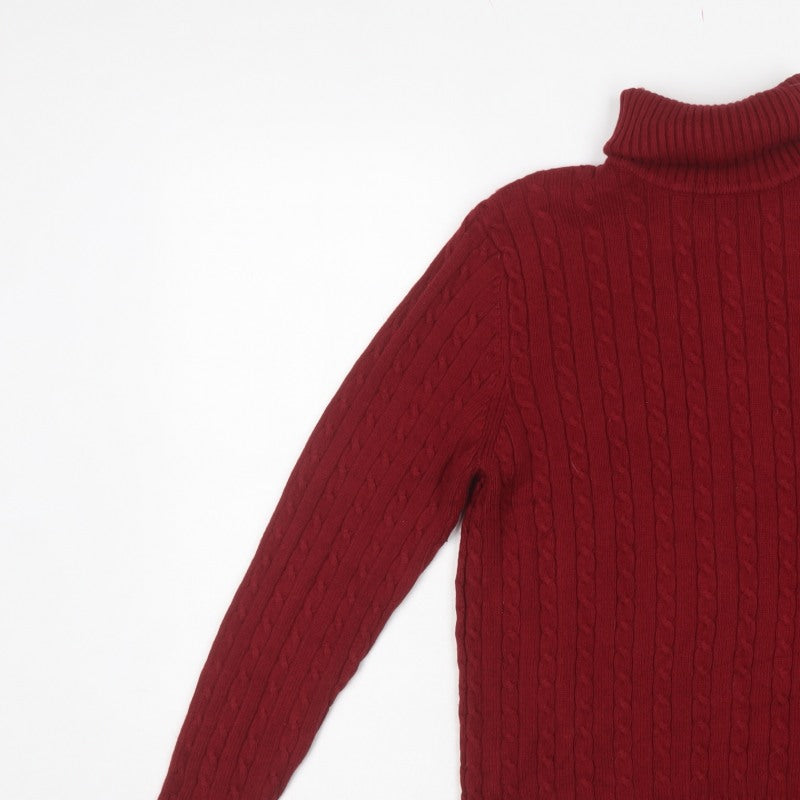 Eddie Bauer Women Red L Cable Knit Angora Blend Roll Neck Jumper