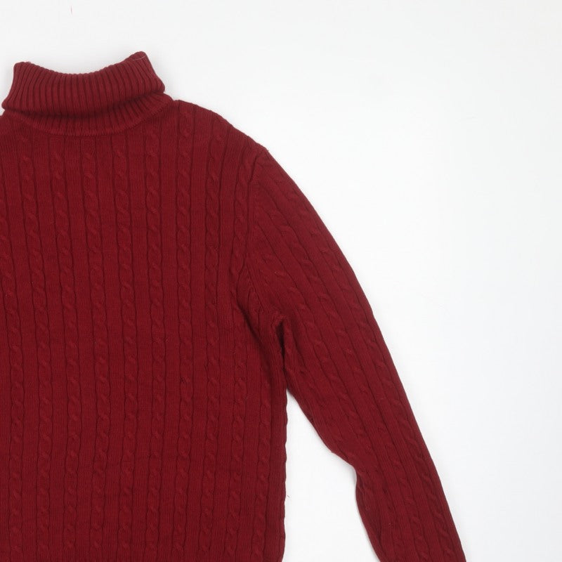 Eddie Bauer Women Red L Cable Knit Angora Blend Roll Neck Jumper