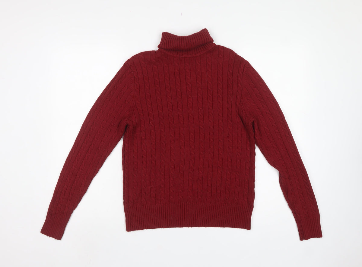 Eddie Bauer Women Red L Cable Knit Angora Blend Roll Neck Jumper