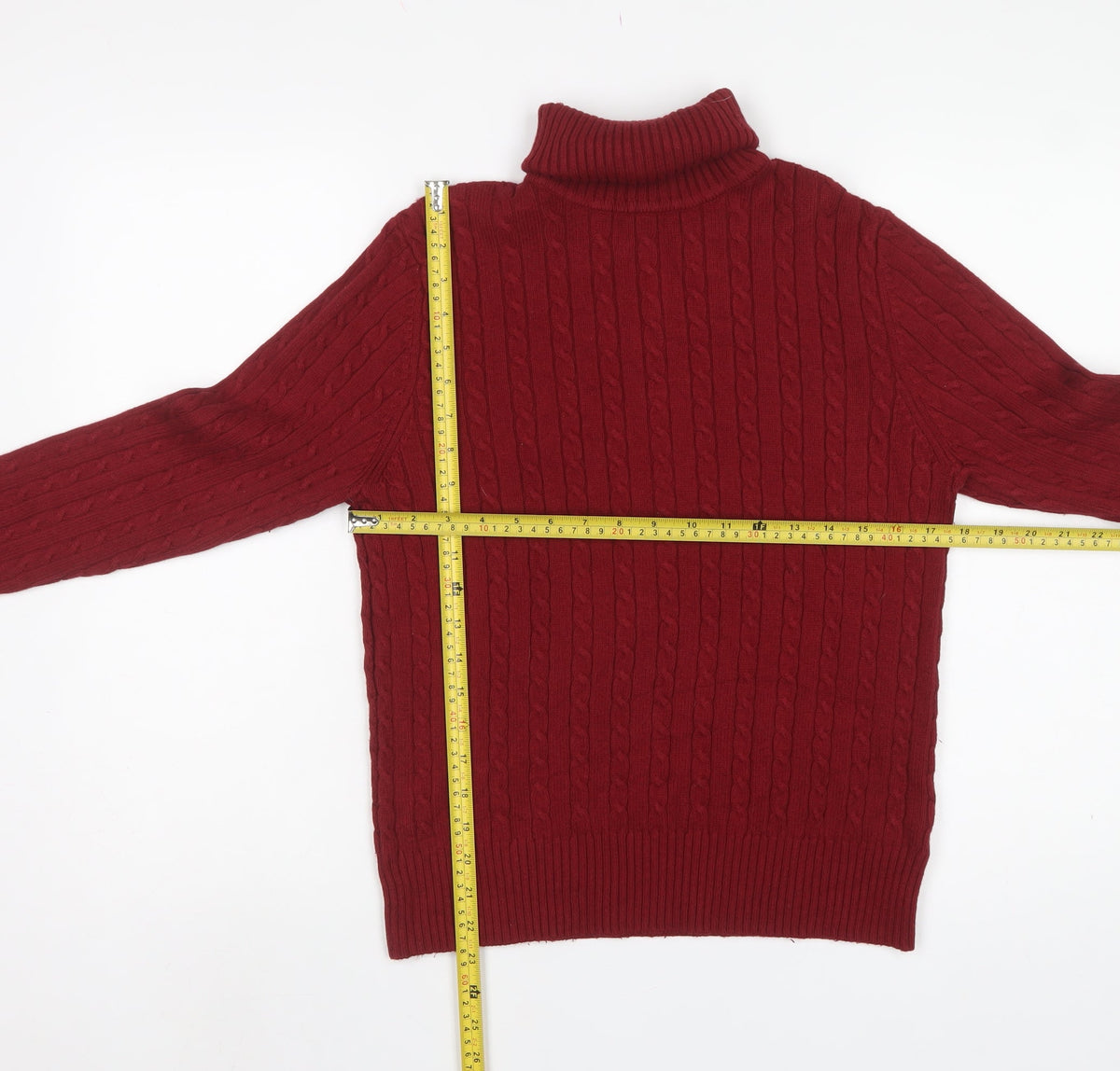Eddie Bauer Women Red L Cable Knit Angora Blend Roll Neck Jumper