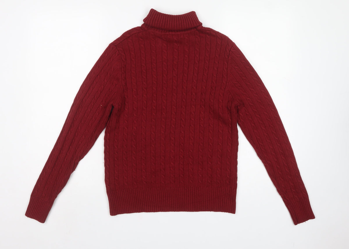 Eddie Bauer Women Red L Cable Knit Angora Blend Roll Neck Jumper