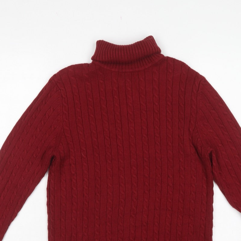 Eddie Bauer Women Red L Cable Knit Angora Blend Roll Neck Jumper