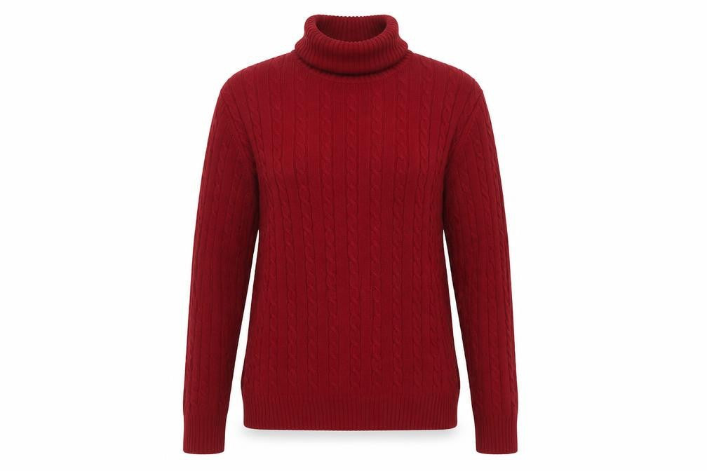 Eddie Bauer Women Red L Cable Knit Angora Blend Roll Neck Jumper
