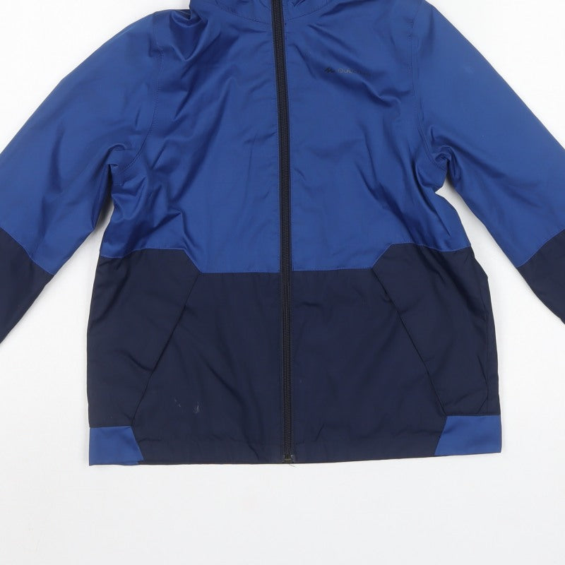 Quechua Boys Blue 10 Years Hooded Colourblock Windbreaker Jacket