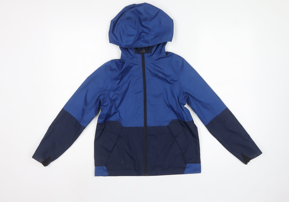 Quechua Boys Blue 10 Years Hooded Colourblock Windbreaker Jacket
