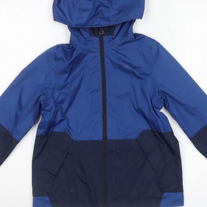 Quechua Boys Blue 10 Years Hooded Colourblock Windbreaker Jacket