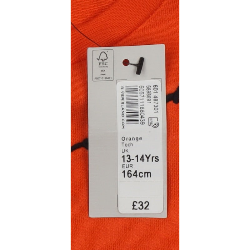 River Island Boys Orange Logo Sweatshirt 13-14 Years Crew Neck NWT