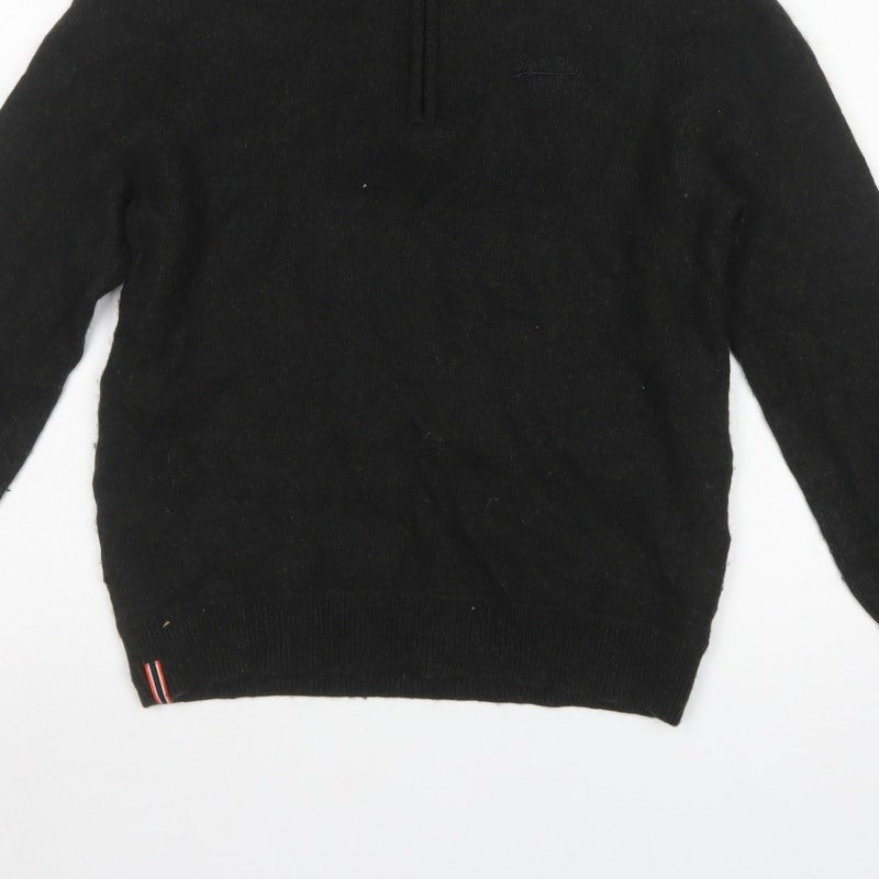 Superdry Women Black M Wool Blend 1/4 Zip High Neck Jumper