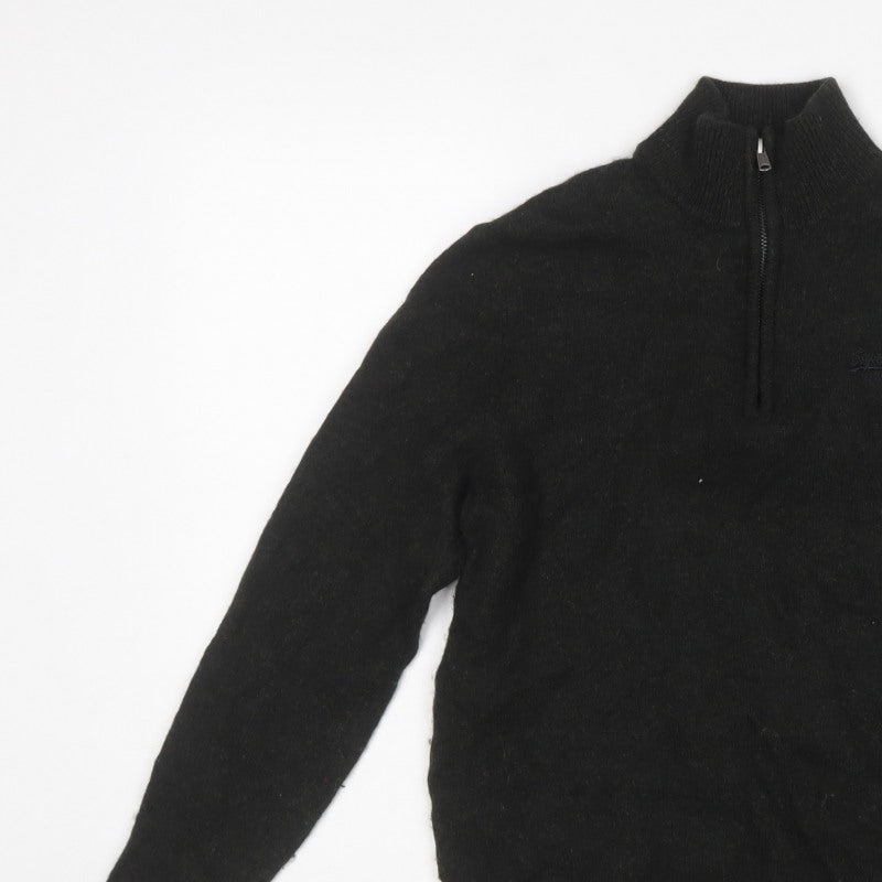 Superdry Women Black M Wool Blend 1/4 Zip High Neck Jumper