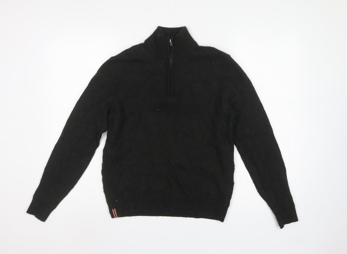 Superdry Women Black M Wool Blend 1/4 Zip High Neck Jumper