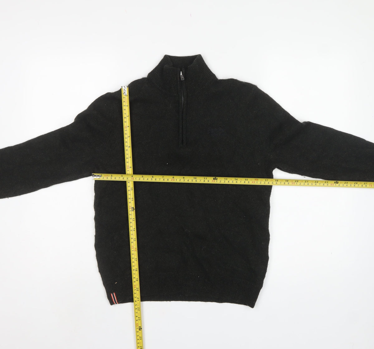 Superdry Women Black M Wool Blend 1/4 Zip High Neck Jumper
