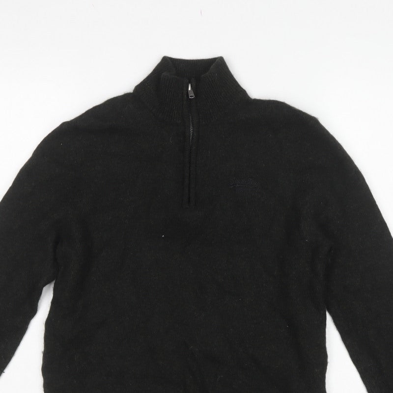 Superdry Women Black M Wool Blend 1/4 Zip High Neck Jumper