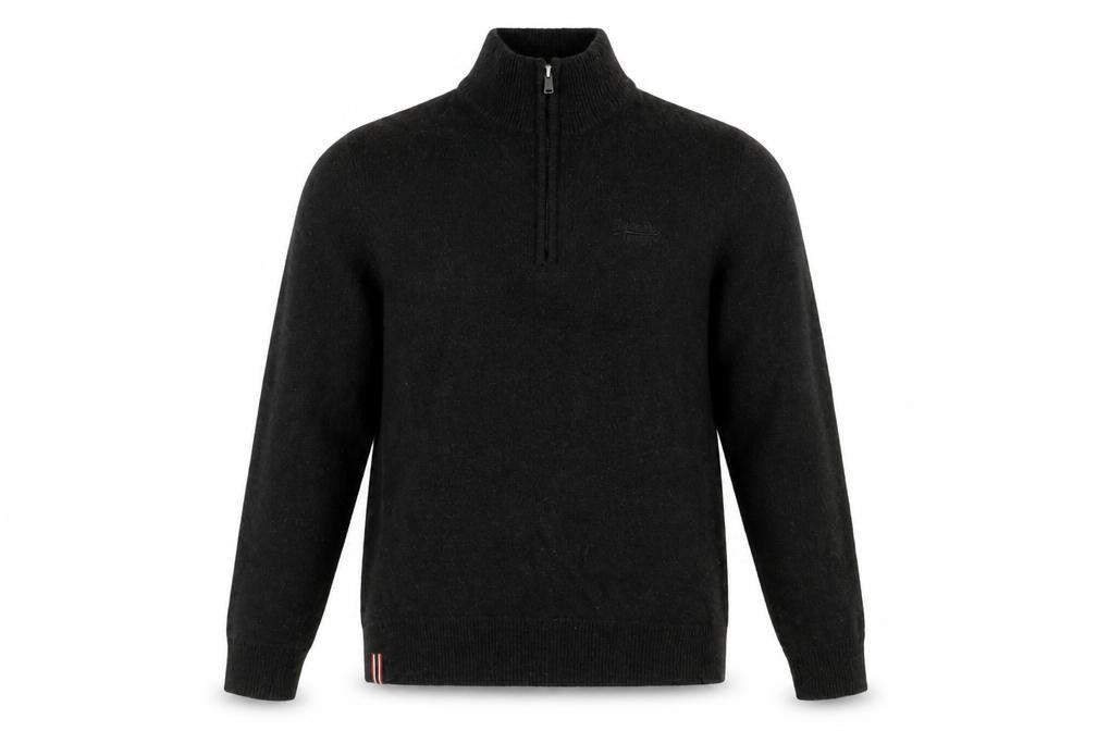 Superdry Women Black M Wool Blend 1/4 Zip High Neck Jumper