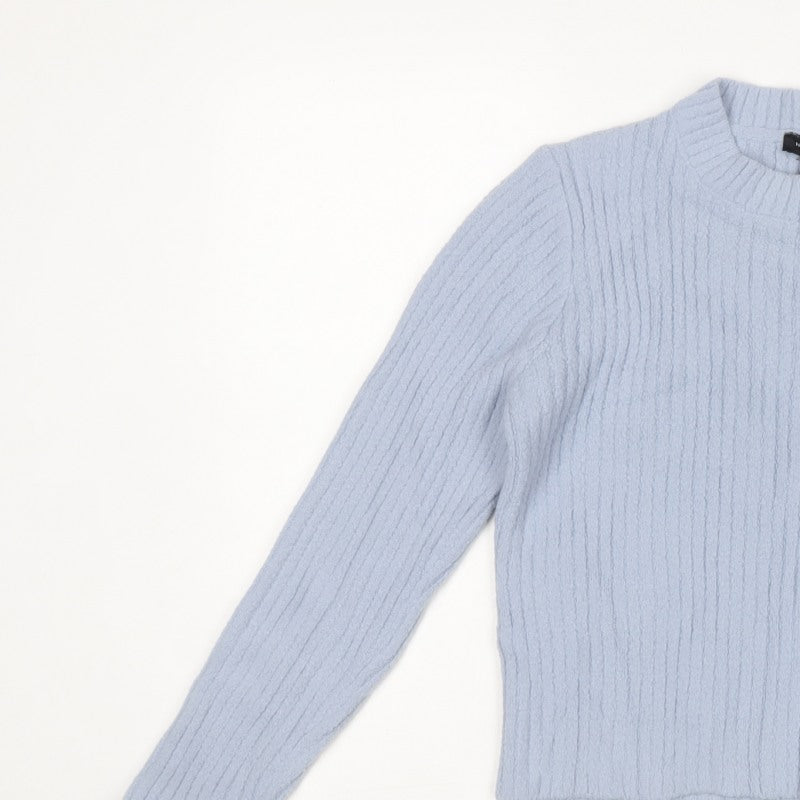 New Look Women Blue UK 10 High Neck Rib Knit Pullover Jumper