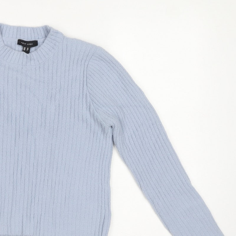 New Look Women Blue UK 10 High Neck Rib Knit Pullover Jumper