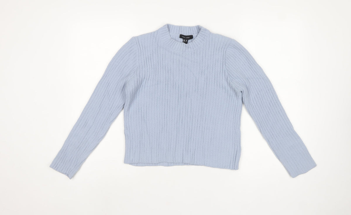 New Look Women Blue UK 10 High Neck Rib Knit Pullover Jumper
