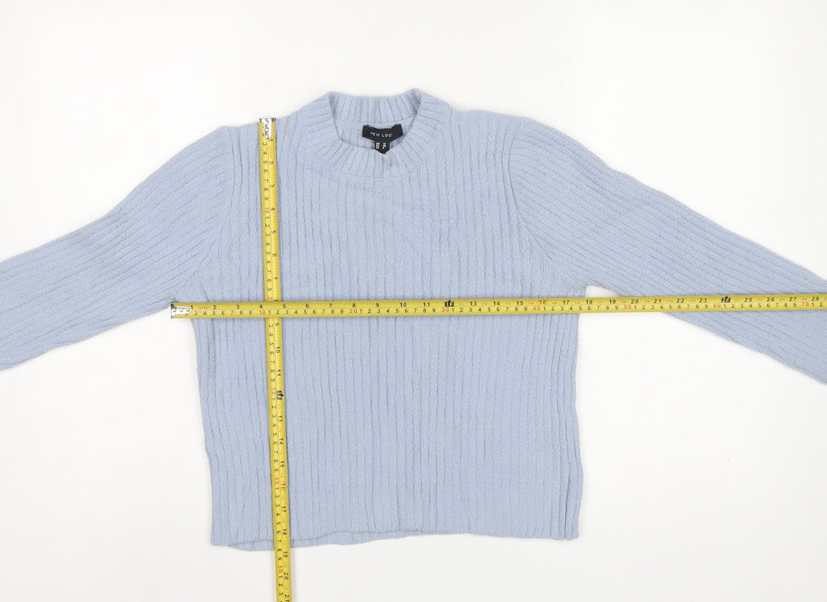 New Look Women Blue UK 10 High Neck Rib Knit Pullover Jumper
