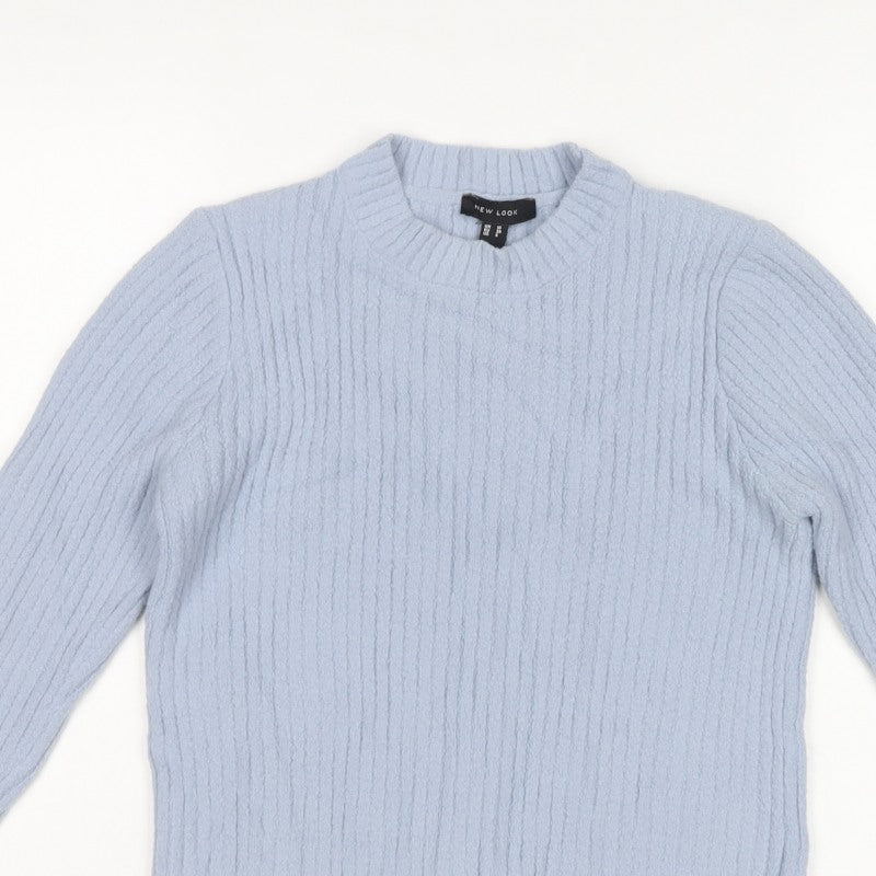 New Look Women Blue UK 10 High Neck Rib Knit Pullover Jumper