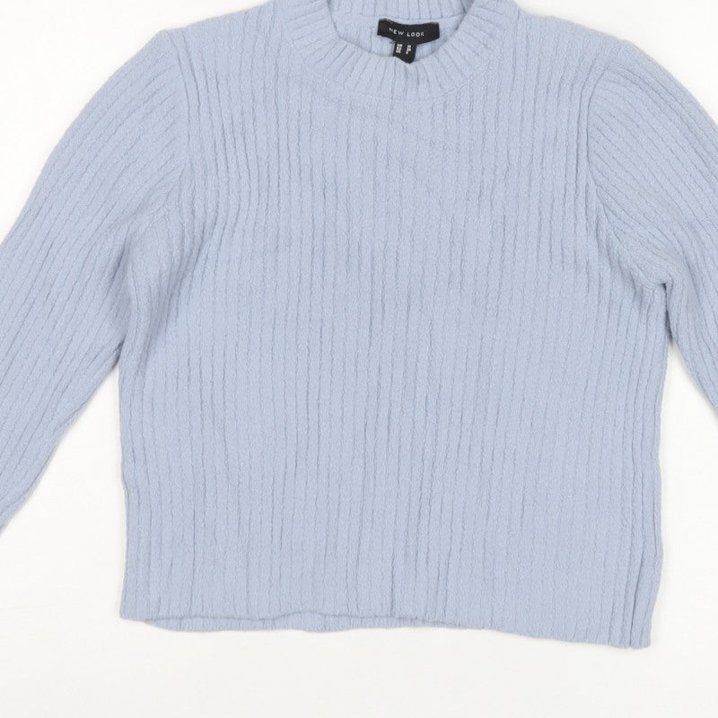 New Look Women Blue UK 10 High Neck Rib Knit Pullover Jumper
