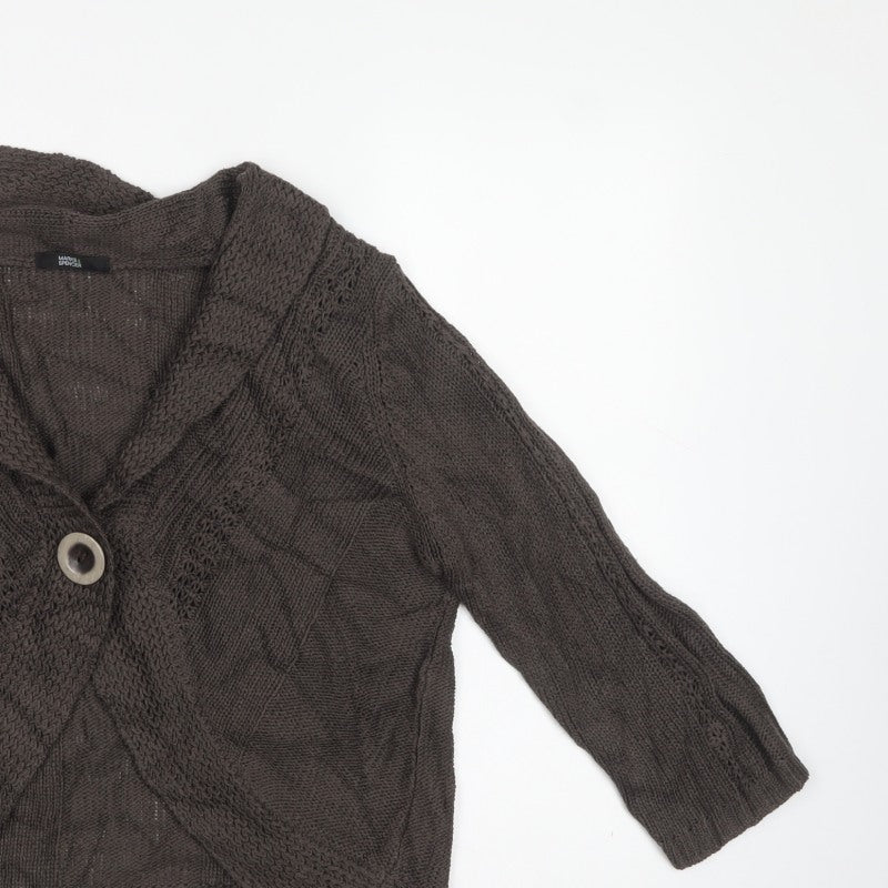 Marks and Spencer Women Brown UK 18 Cable Knit Cowl Cardigan