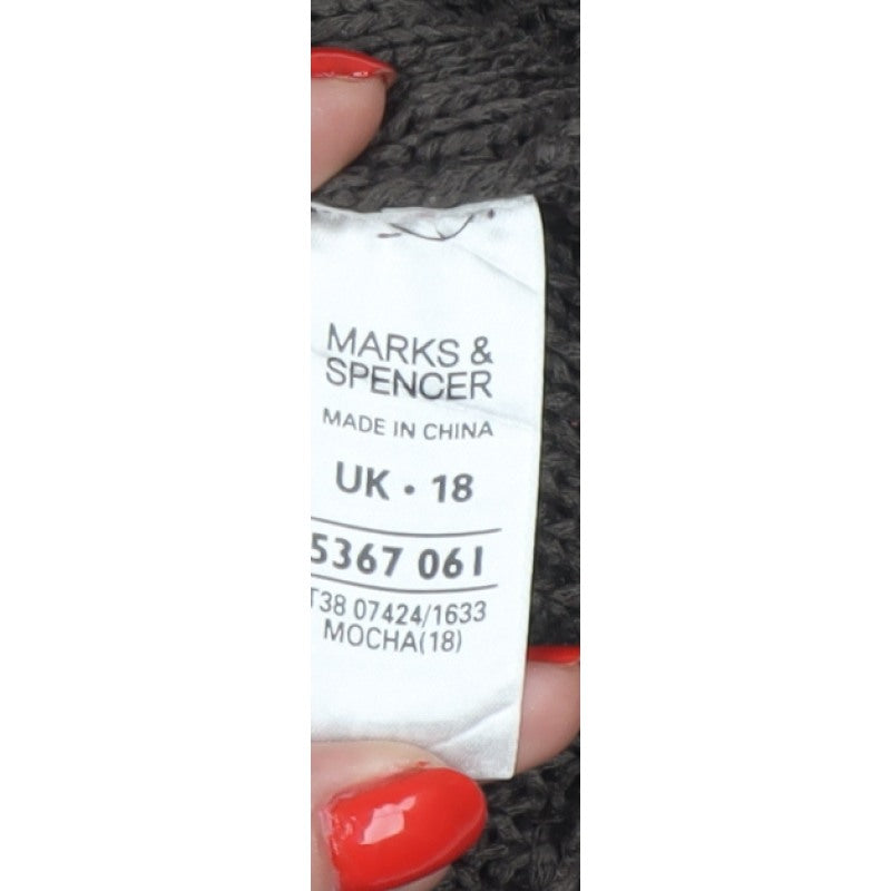 Marks and Spencer Women Brown UK 18 Cable Knit Cowl Cardigan