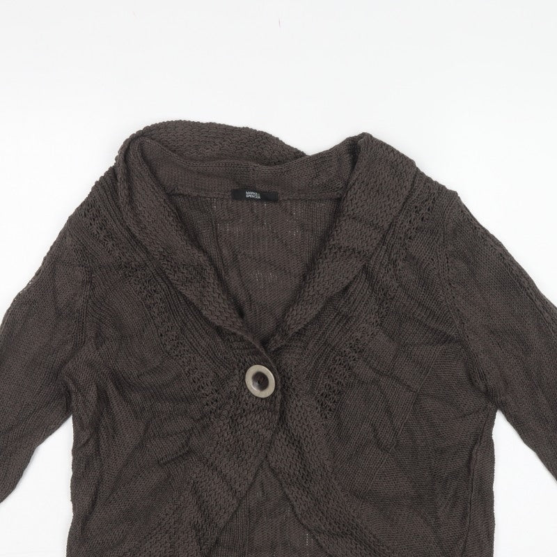 Marks and Spencer Women Brown UK 18 Cable Knit Cowl Cardigan