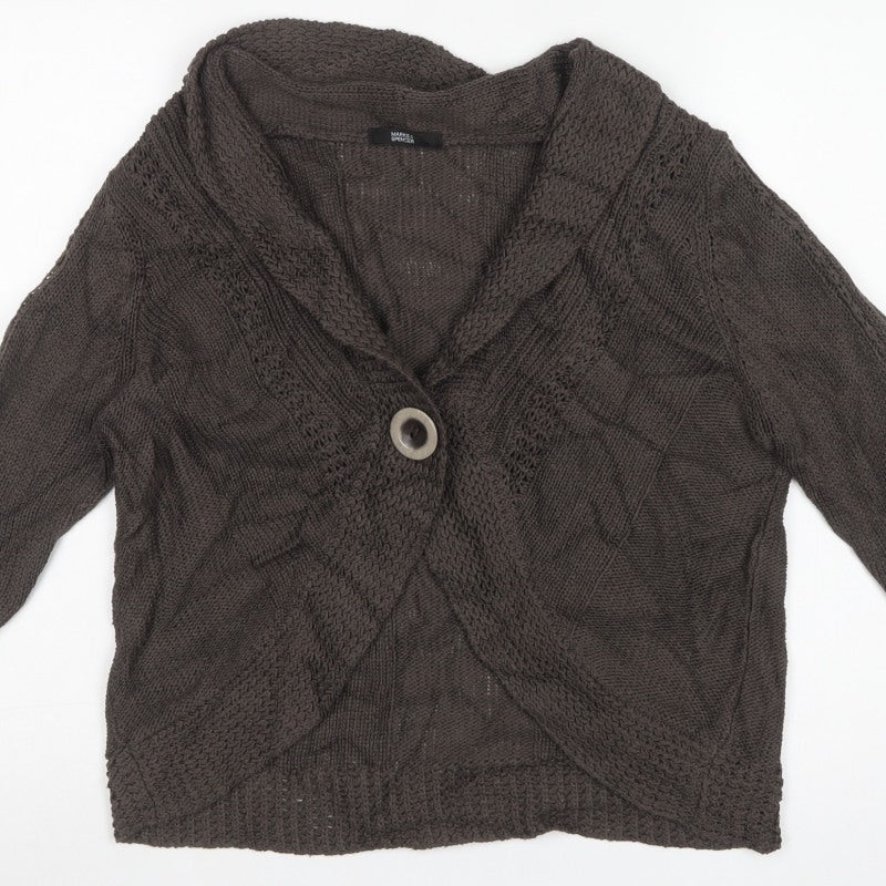 Marks and Spencer Women Brown UK 18 Cable Knit Cowl Cardigan