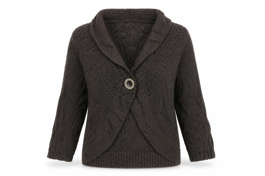 Marks and Spencer Women Brown UK 18 Cable Knit Cowl Cardigan