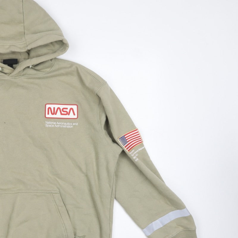 H&M Men’s Beige NASA Space Graphic Relaxed Fit Pullover Hoodie L