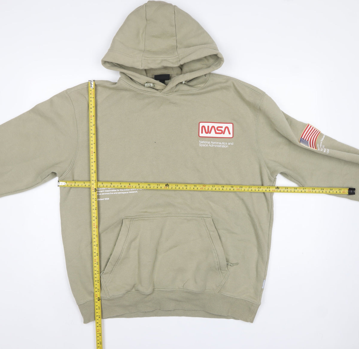 H&M Men’s Beige NASA Space Graphic Relaxed Fit Pullover Hoodie L
