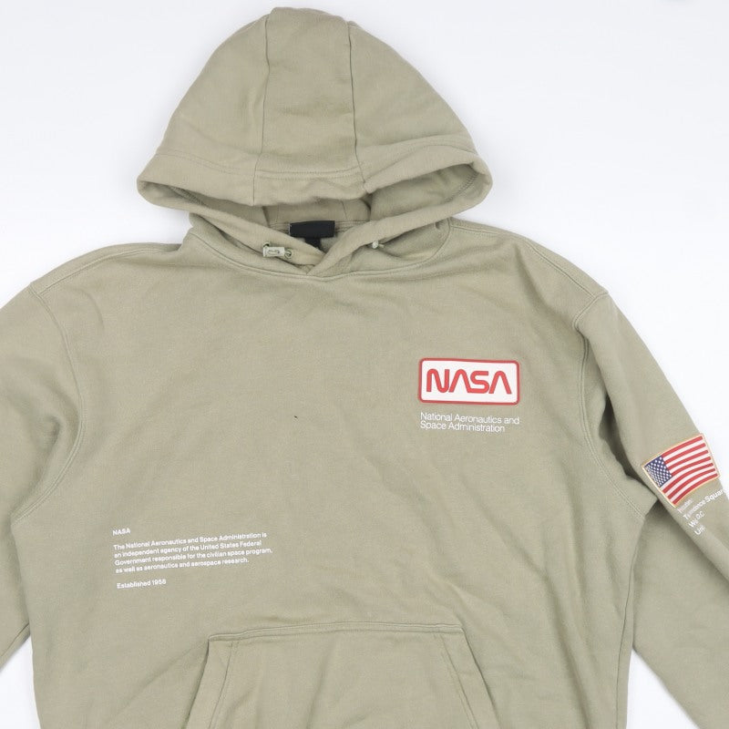 H&M Men’s Beige NASA Space Graphic Relaxed Fit Pullover Hoodie L