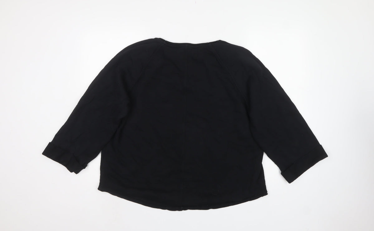 M&S Per Una Women Black L Cotton Drawstring Cowl Neck Sweatshirt