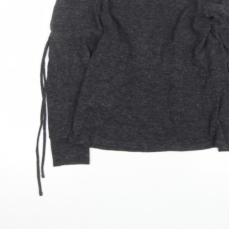 Next Women Grey Size 10 Ruched Sleeve Knit Pullover Jumper