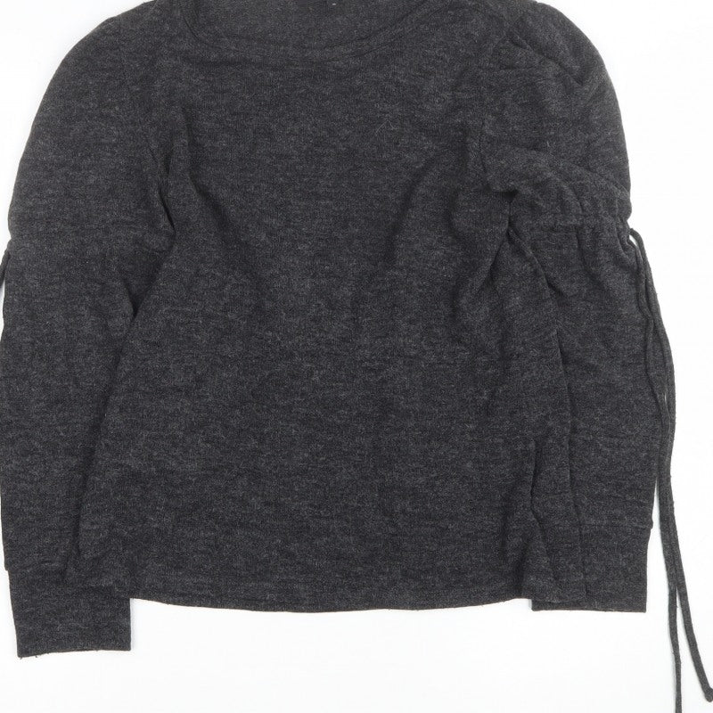 Next Women Grey Size 10 Ruched Sleeve Knit Pullover Jumper