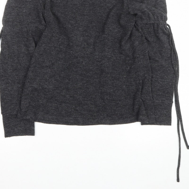 Next Women Grey Size 10 Ruched Sleeve Knit Pullover Jumper