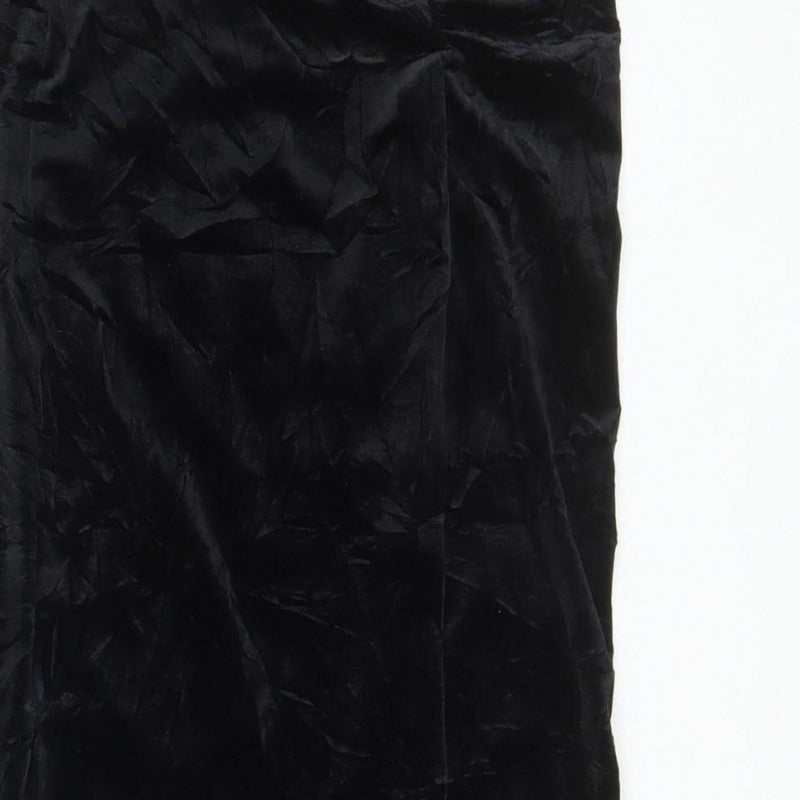 River Island Women’s Black UK 10 Long Velvet Pencil Skirt Slit