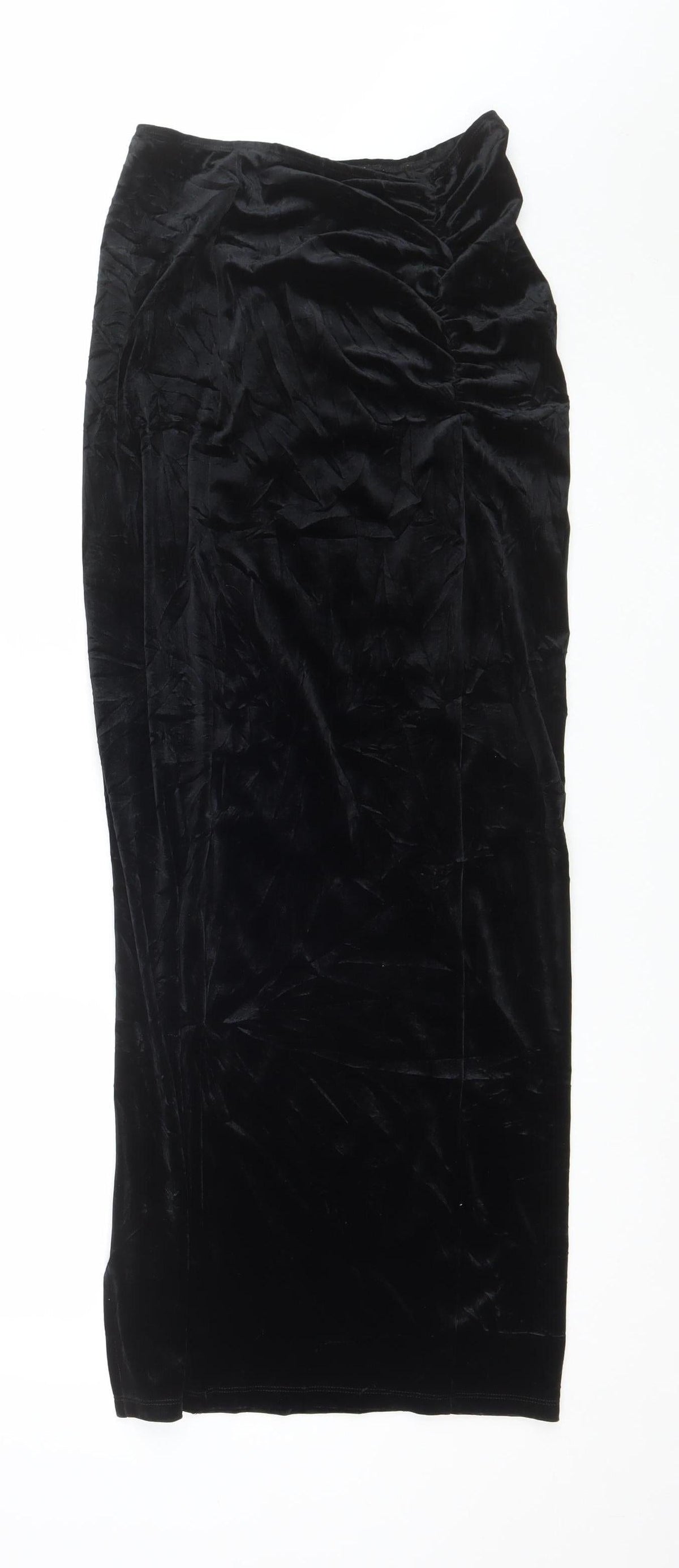 River Island Women’s Black UK 10 Long Velvet Pencil Skirt Slit