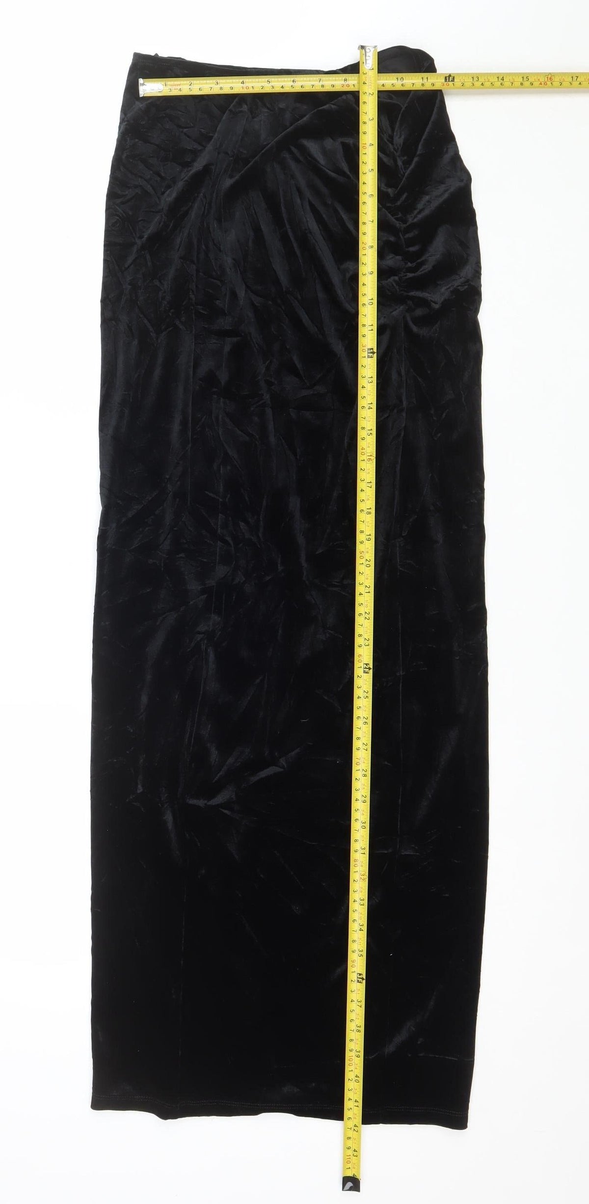 River Island Women’s Black UK 10 Long Velvet Pencil Skirt Slit