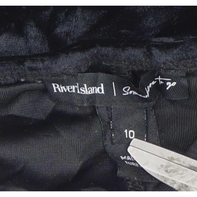 River Island Women’s Black UK 10 Long Velvet Pencil Skirt Slit