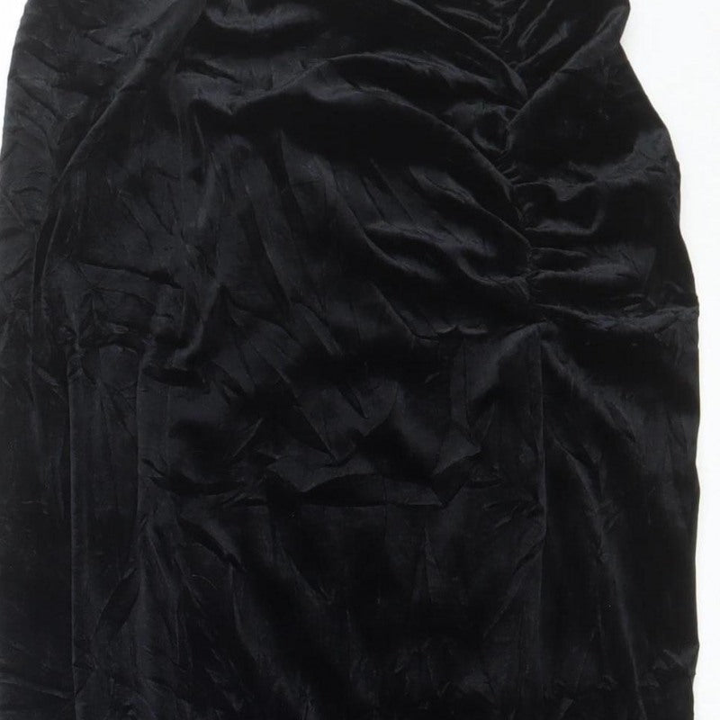 River Island Women’s Black UK 10 Long Velvet Pencil Skirt Slit