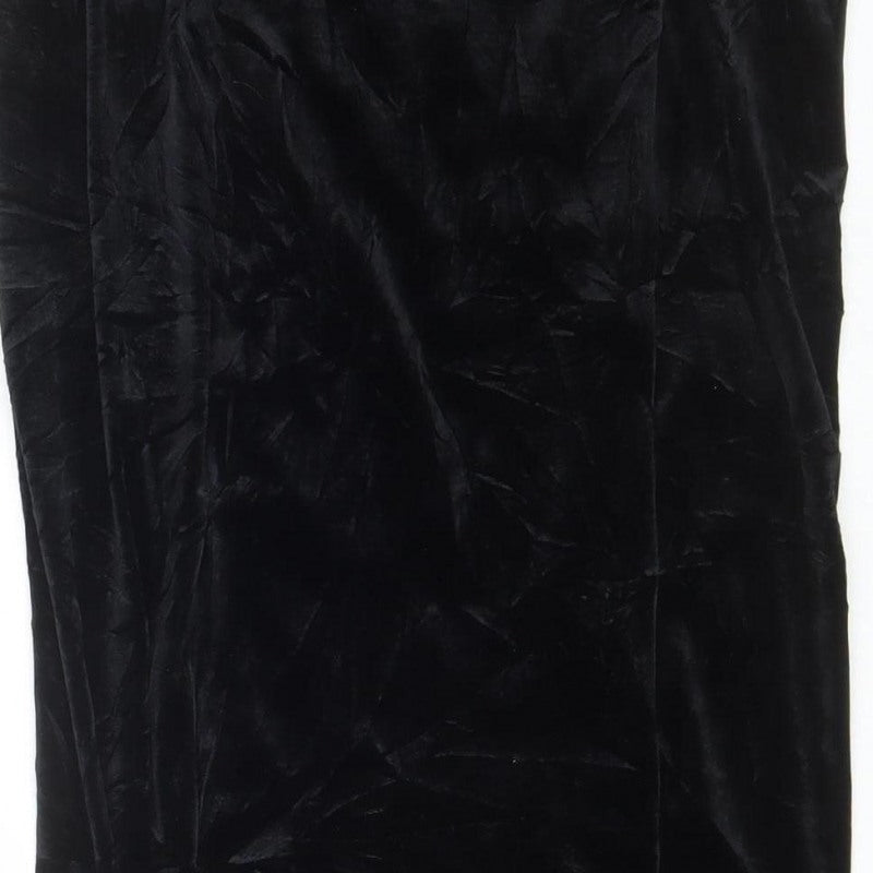 River Island Women’s Black UK 10 Long Velvet Pencil Skirt Slit
