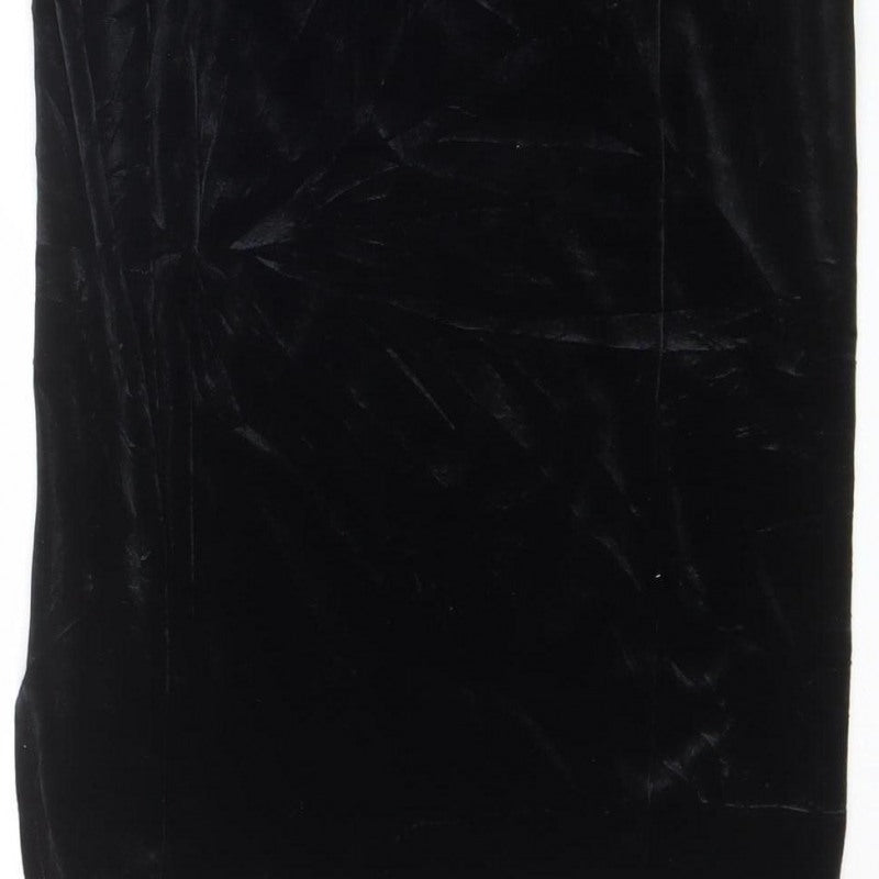 River Island Women’s Black UK 10 Long Velvet Pencil Skirt Slit