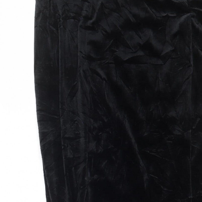 River Island Women’s Black UK 10 Long Velvet Pencil Skirt Slit