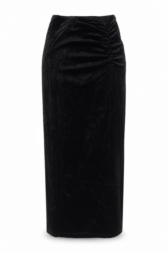 River Island Women’s Black UK 10 Long Velvet Pencil Skirt Slit